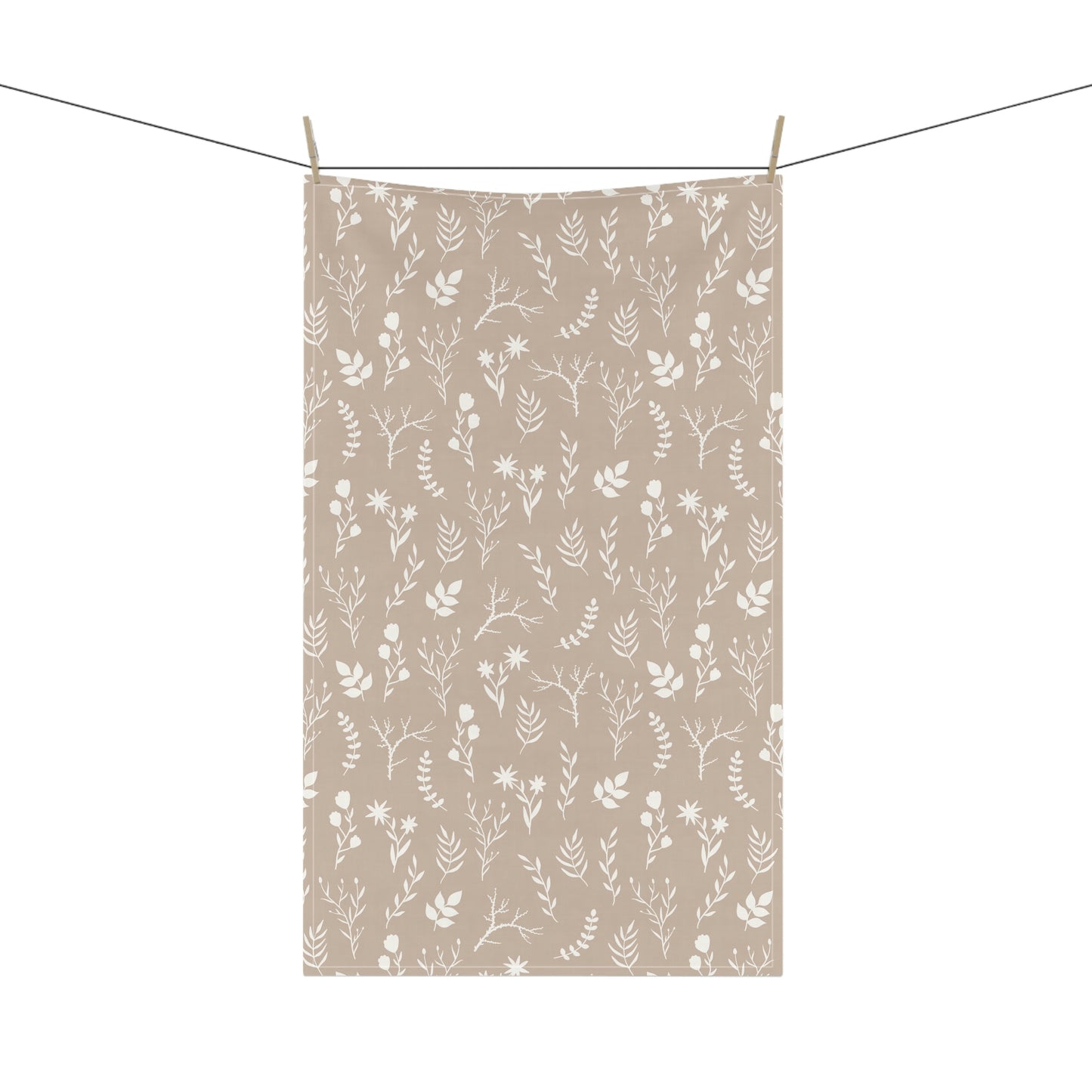 White and Taupe Floral Kitchen Tea Towel