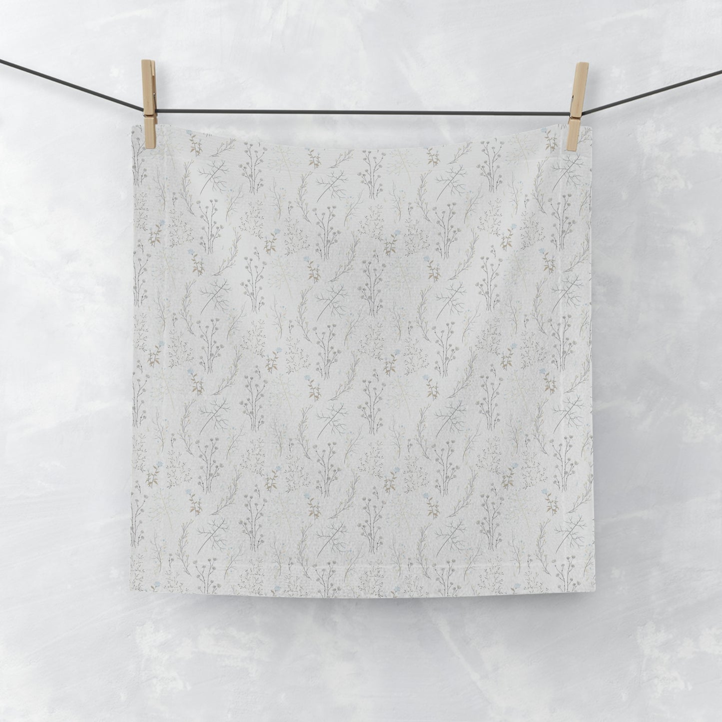 Light Grey Floral Print Face Towel