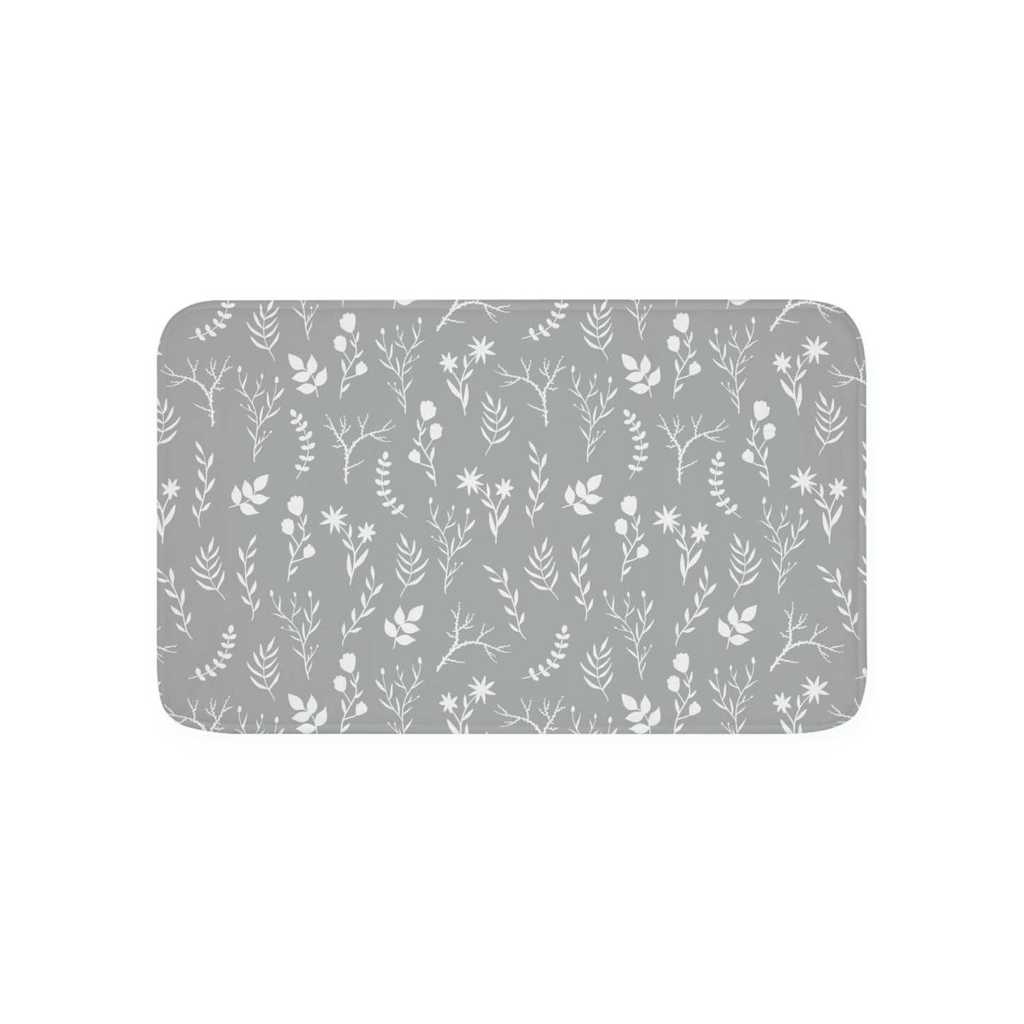 Grey and White Floral Print Bathmat | Modern Grey Floral Bathmat