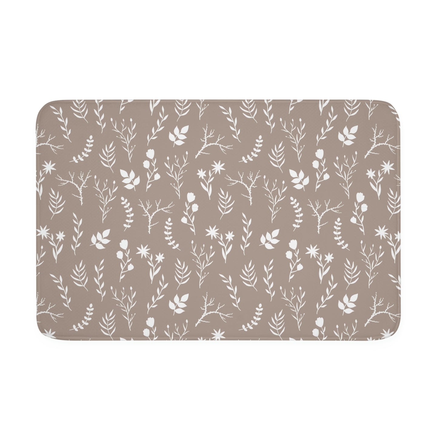 White and Taupe Floral Print Bathmat | Washable Anti-slip Floral Bathmat