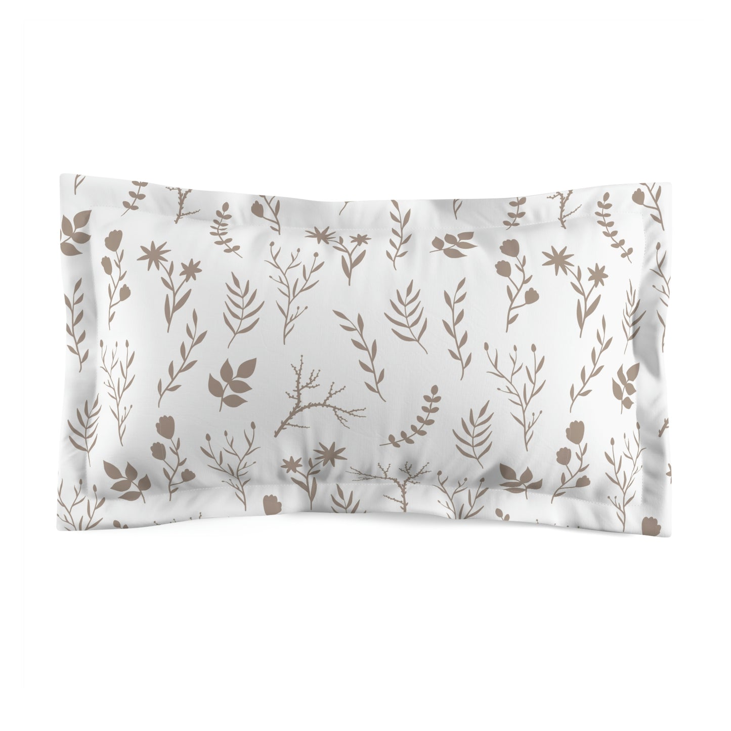 Elegant Taupe and White Floral Microfiber Pillow Sham
