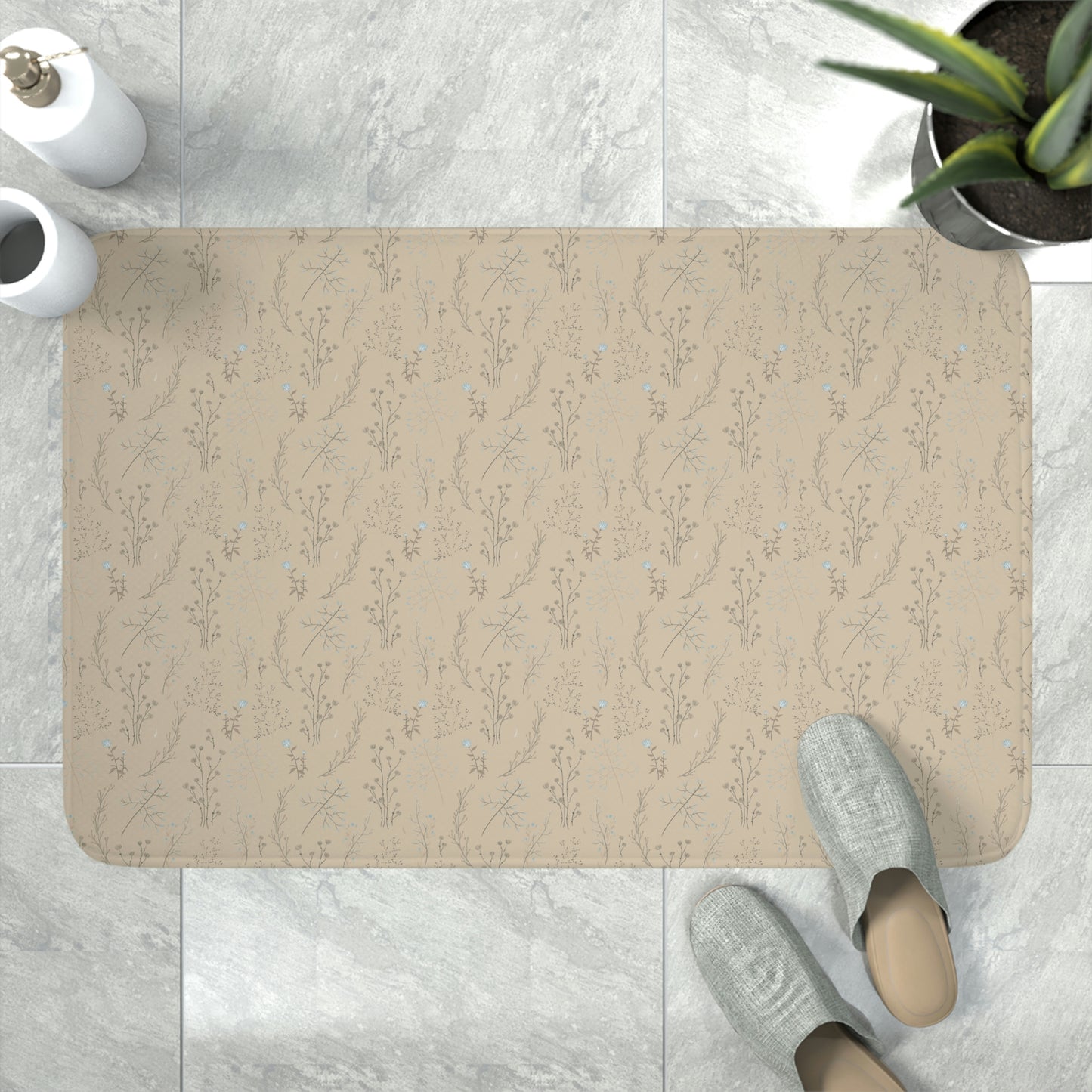 Taupe Floral Memory Foam Bathmat | 2 Sizes Available