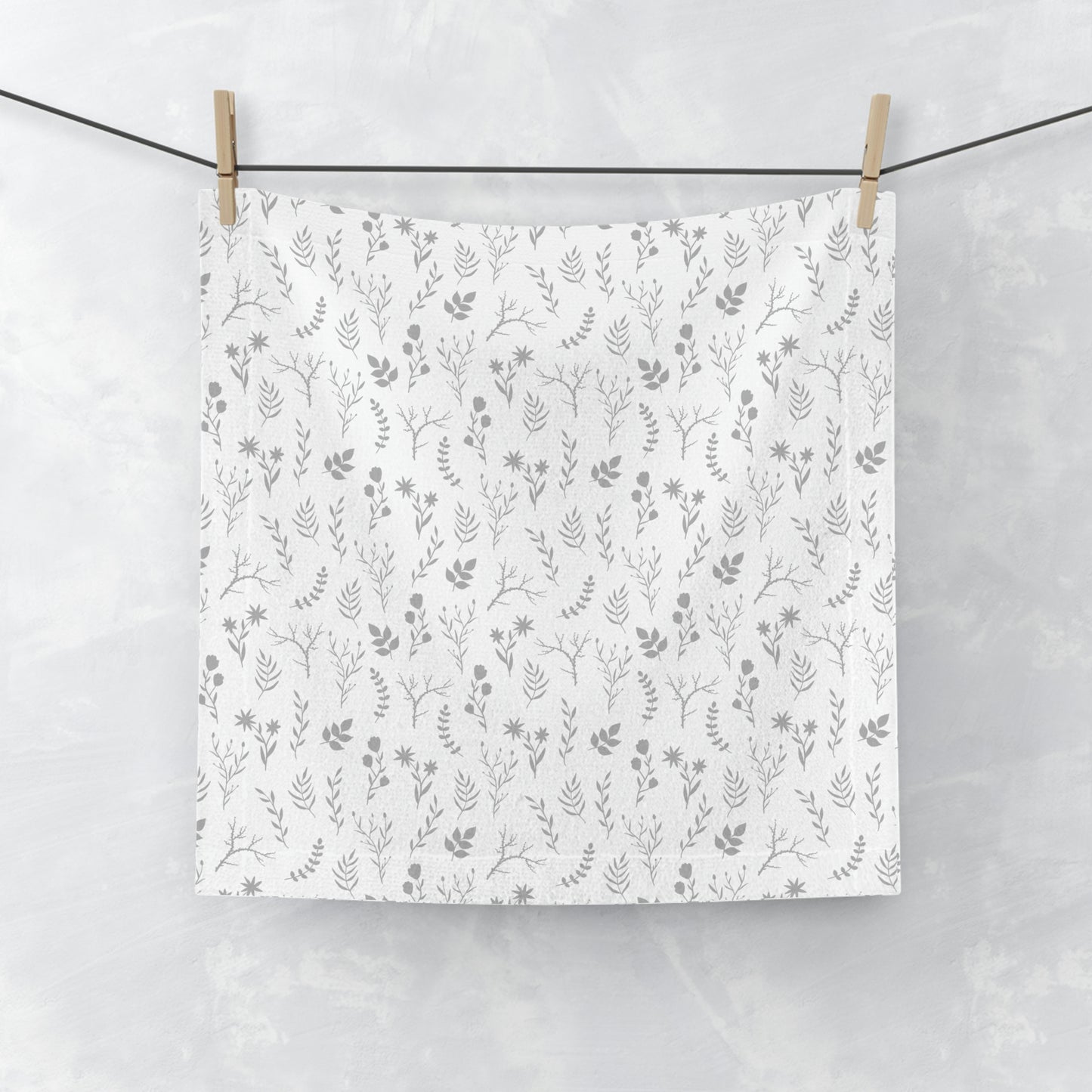 Soft Grey and White Floral Face Towel