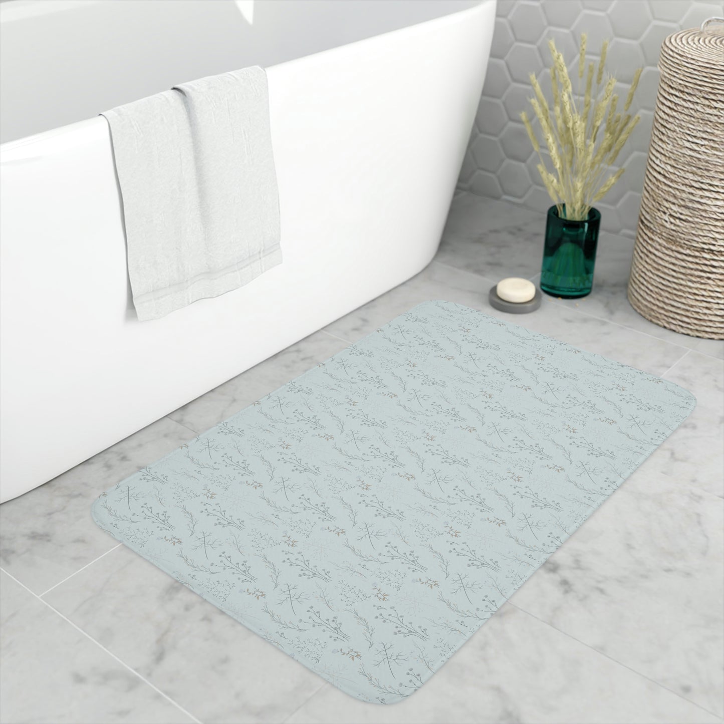 Light Blue Floral Memory Foam Bathmat | 2 Sizes Available