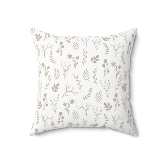 Light Taupe and White Floral Print Pillow | 4 Sizes Available