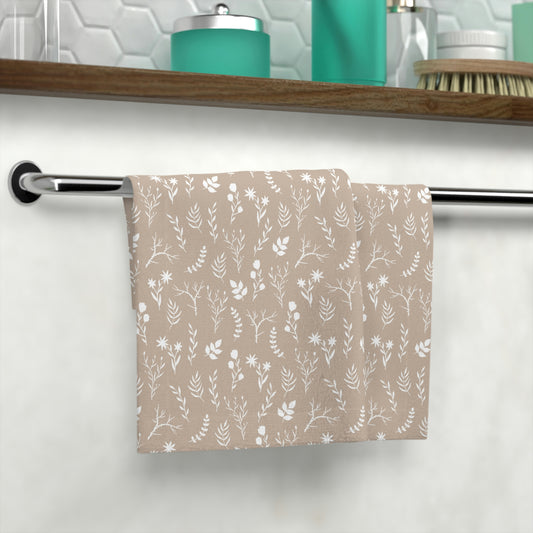 White and Taupe Floral Print Face Towel
