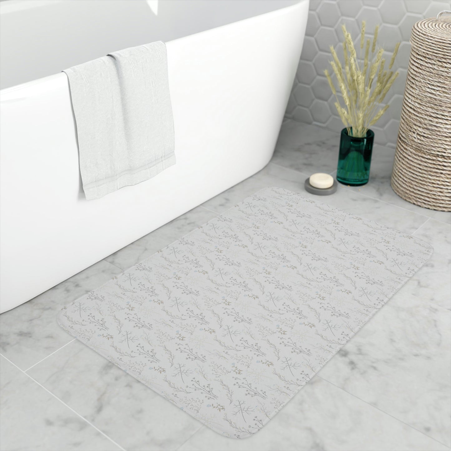 Light Grey Floral Memory Foam Bathmat | 2 Sizes Available