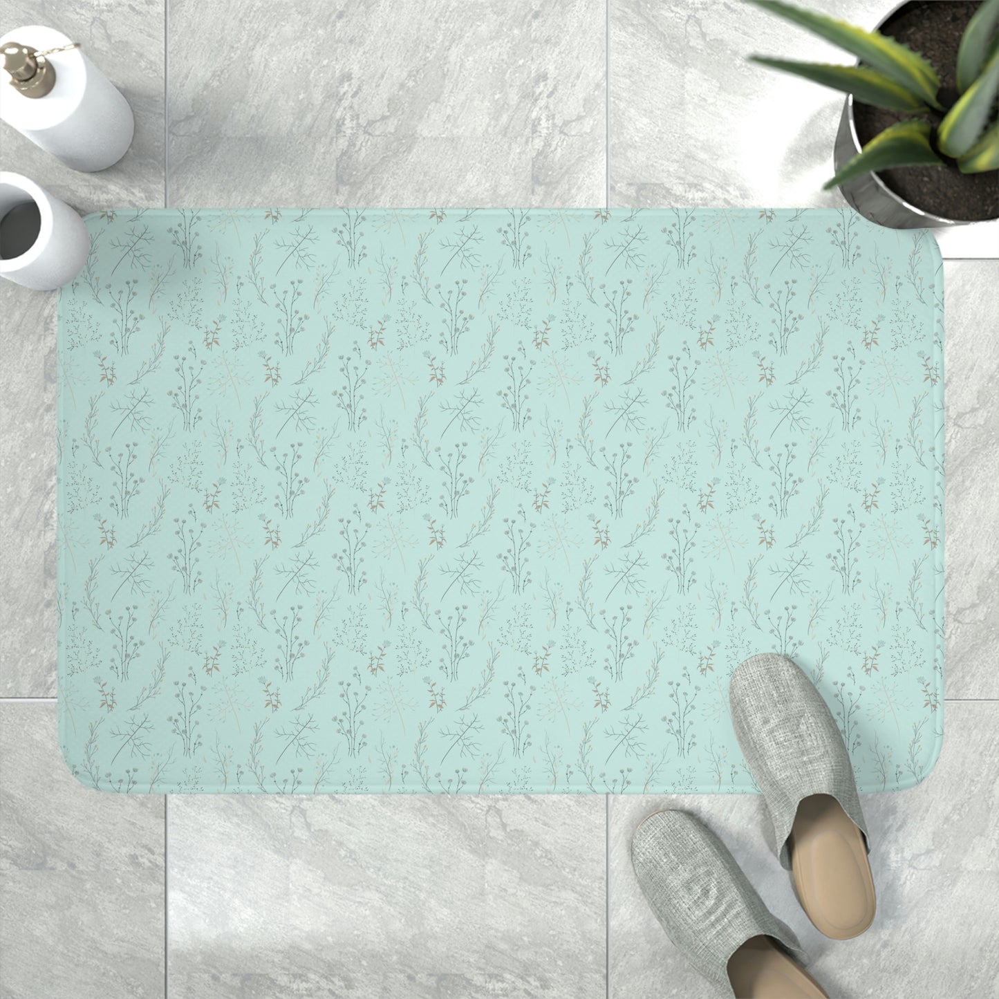 Teal Floral Print Anti-slip Bathmat | 2 Sizes Available