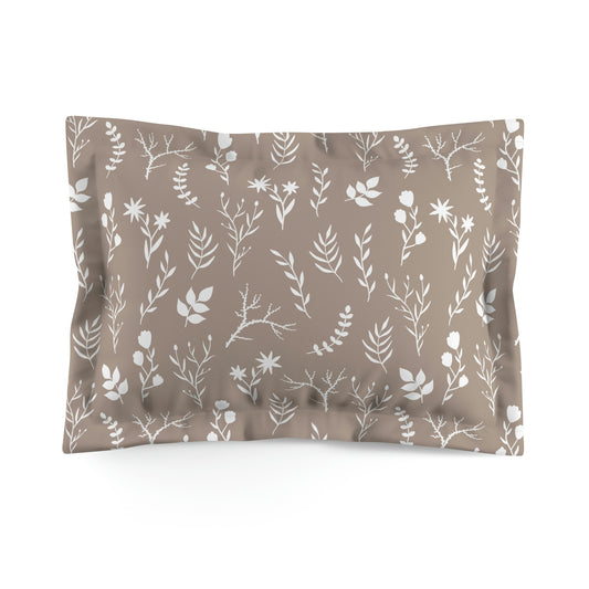Taupe and White Floral Microfiber Pillow Sham | Elegant Floral Pillow Sham