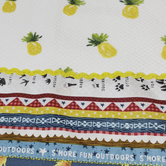 Pineapple Themed Camping Dish Towel. Dress up your home away from home with coordinated glamping decor. Cute Yellow and teal accented dish towel. Part of a mix and match collection. Shop your favorites online or follow along on the Home Stitchery Decor YouTube Channel.