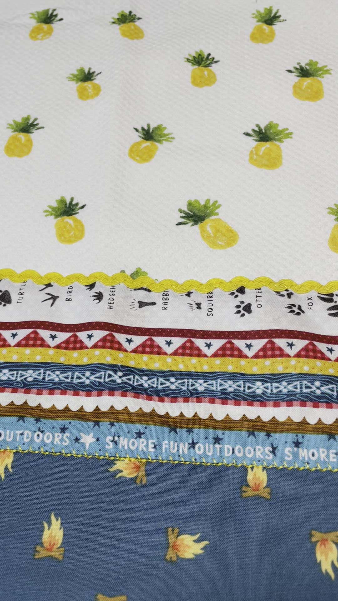 Pineapple Themed Camping Dish Towel. Dress up your home away from home with coordinated glamping decor. Cute Yellow and teal accented dish towel. Part of a mix and match collection. Shop your favorites online or follow along on the Home Stitchery Decor YouTube Channel.