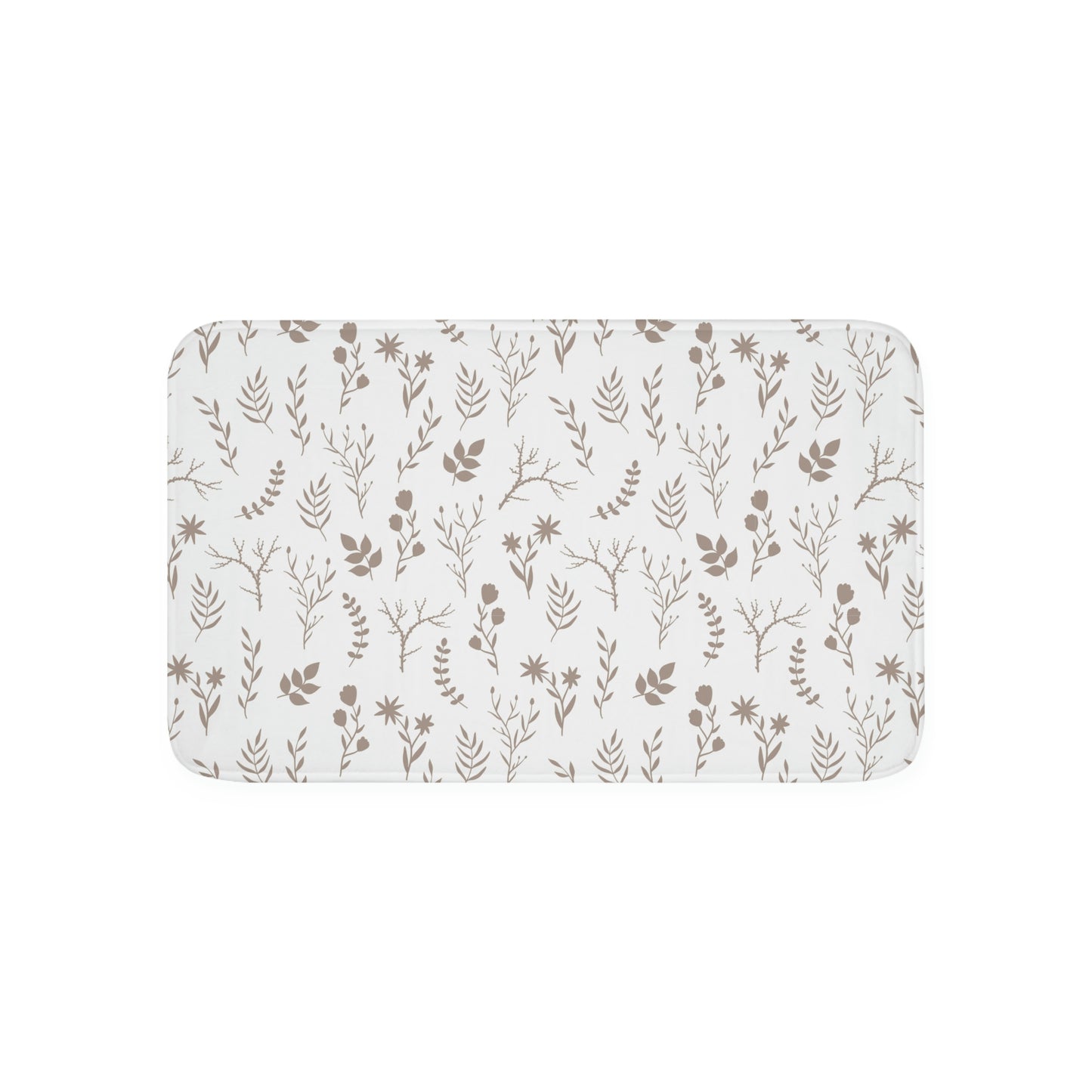 Taupe and White Floral Print Bathmat | Modern Floral Bathmat