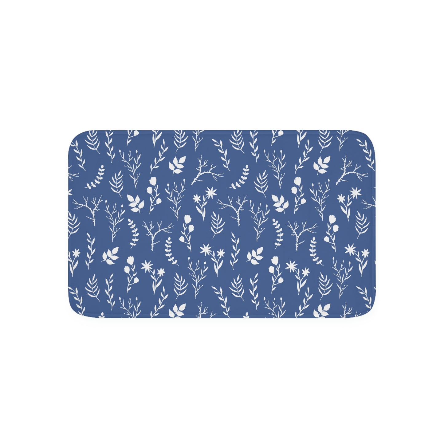Indigo Blue and White Floral Print Bathmat | Blue Bathroom Bathmat