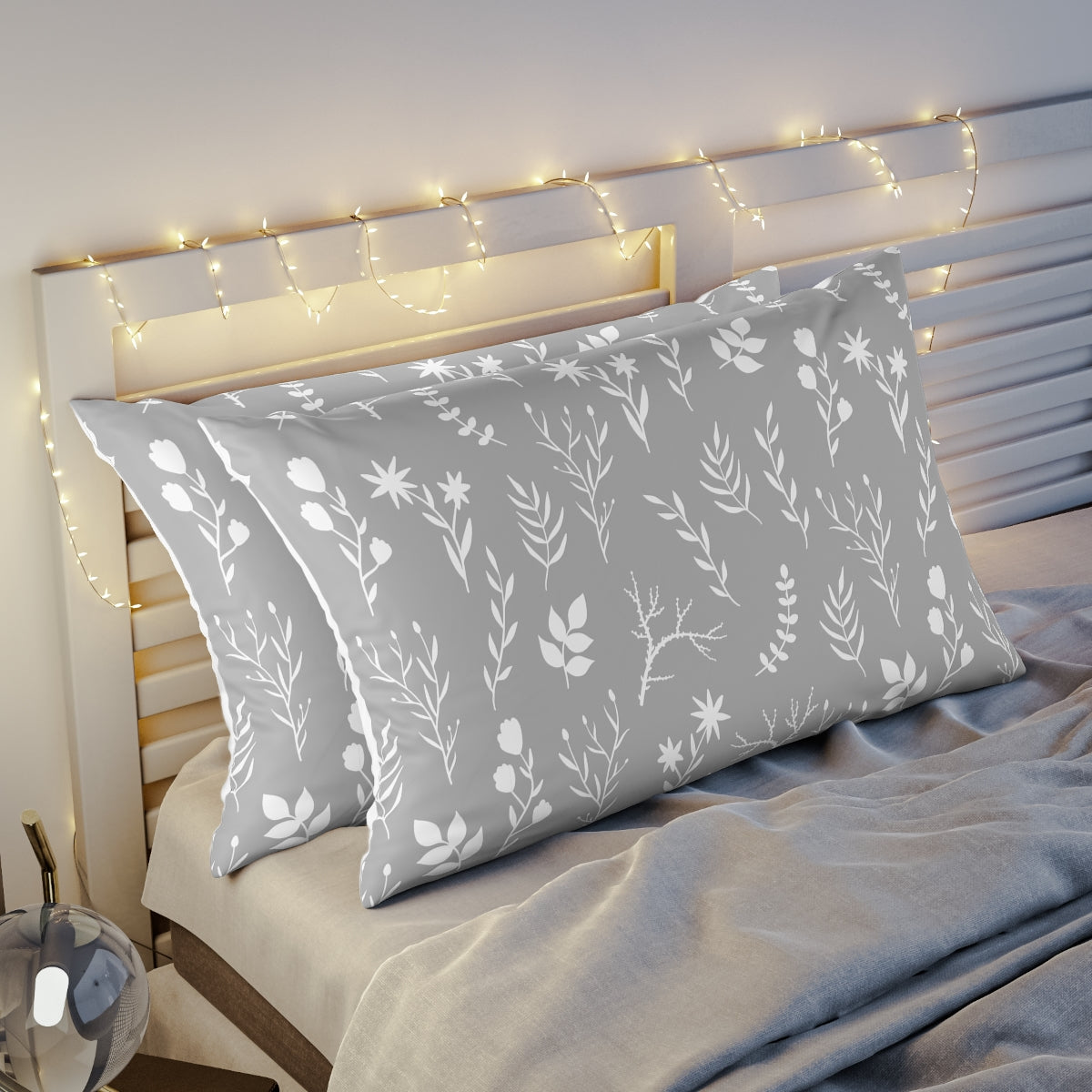 1 Grey and White Floral Print Pillowcase | Modern Grey Floral Pillowcae - Home Stitchery Decor