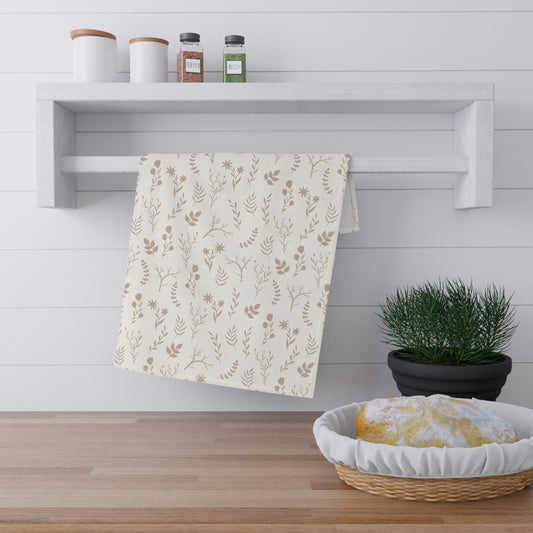 Kitchen Tea Towel With Taupe Flowers