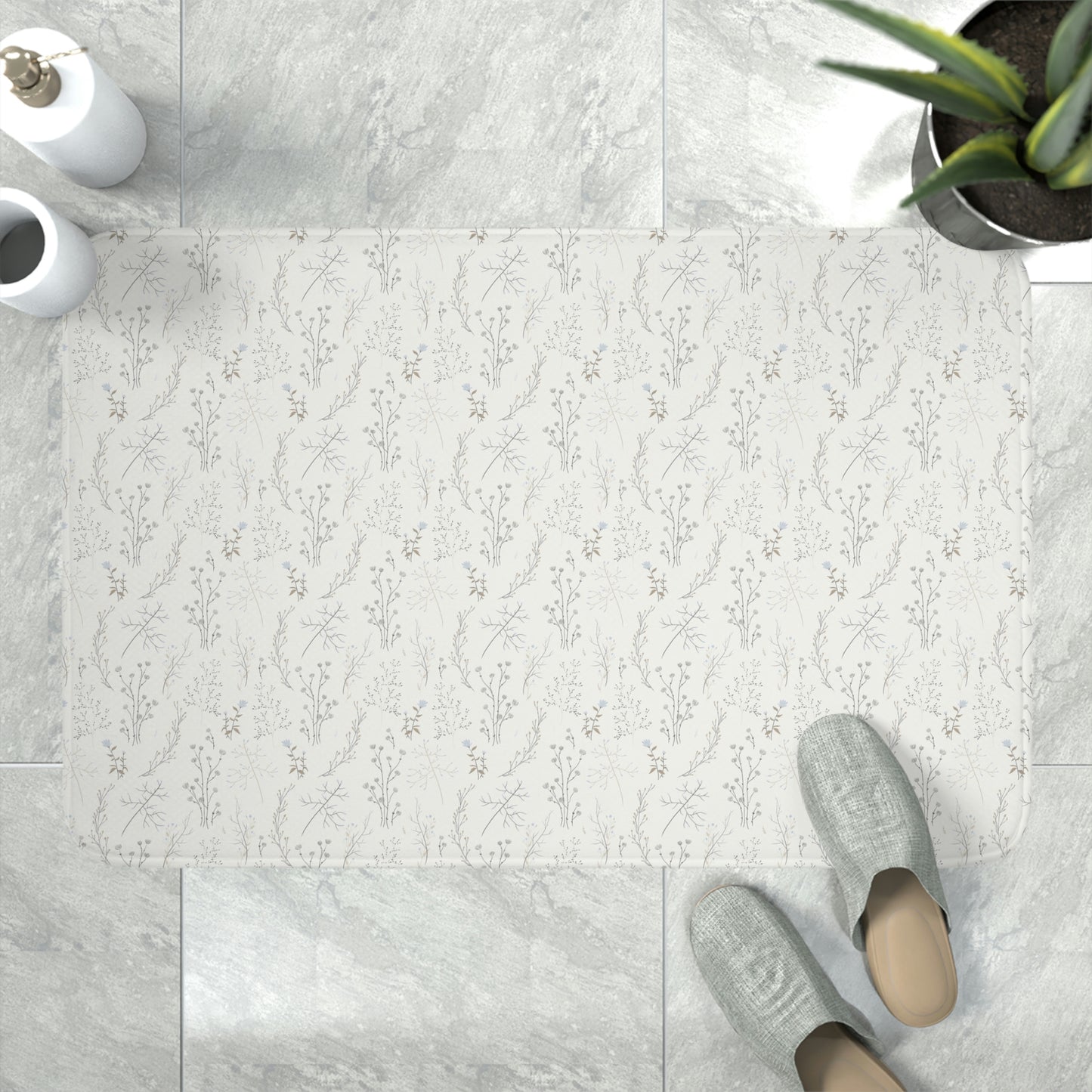 Off White Floral Print Memory Foam Bathmat | 2 Sizes Available
