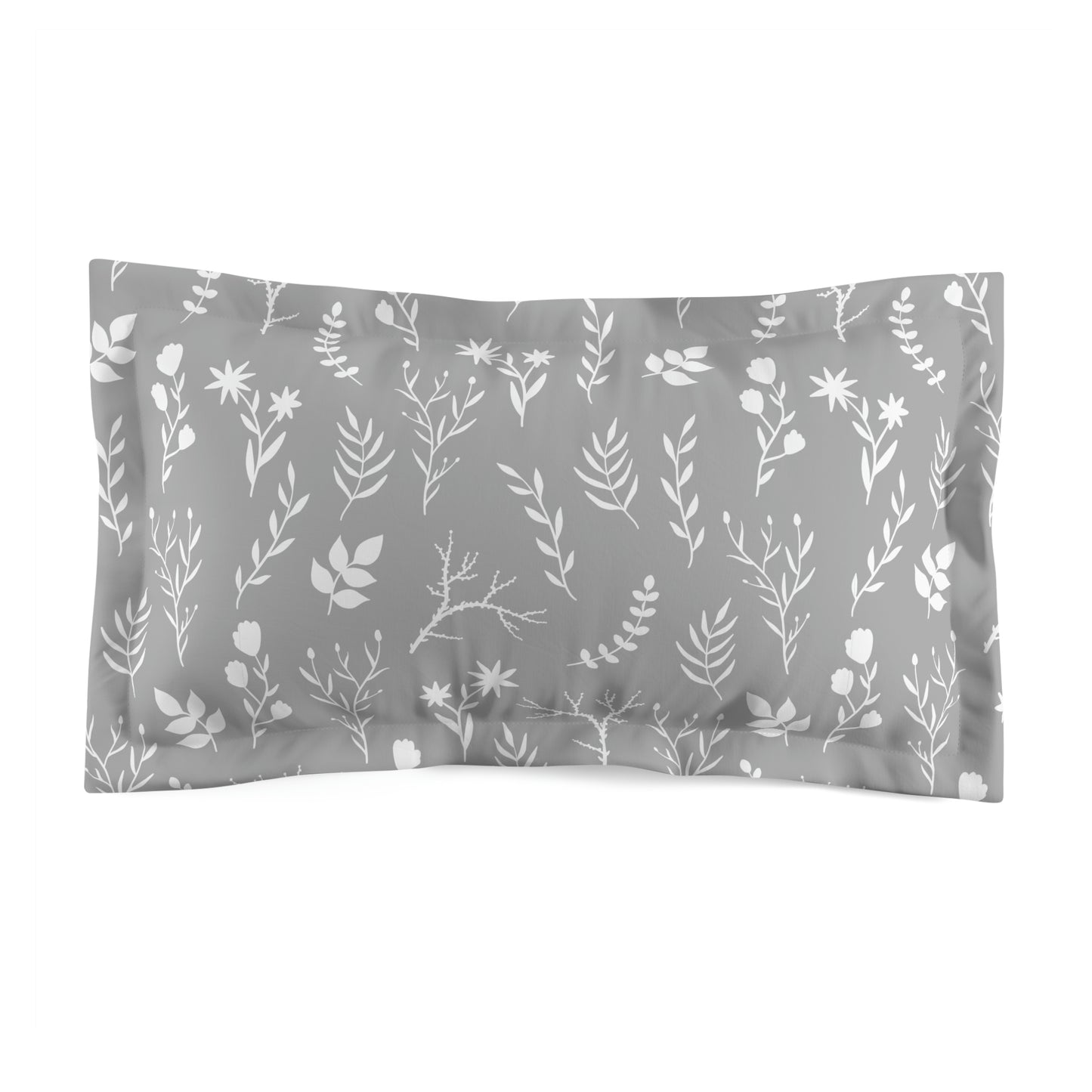 Microfiber Pillow Sham | Grey and White Floral Pillow Sham