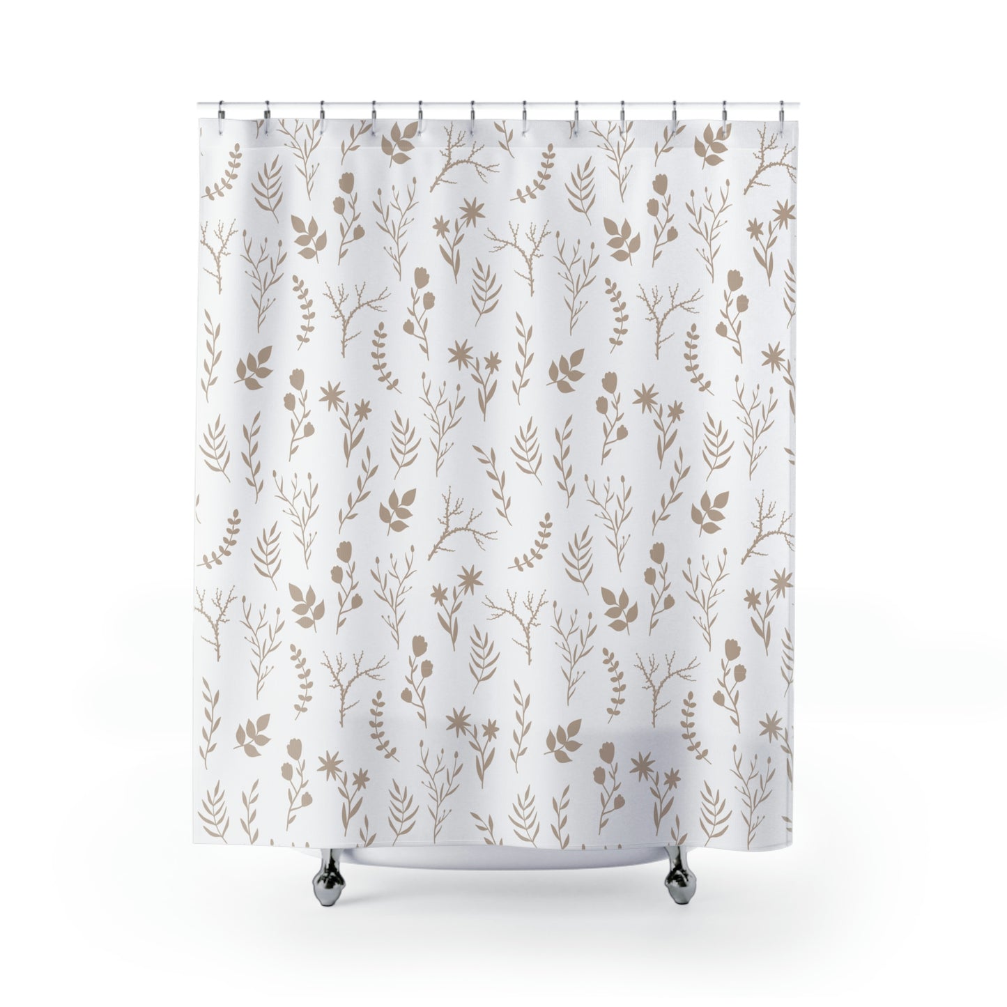 Cream and White Pretty Floral Print Shower Curtain | Modern Floral Bathroom Shower Curtain