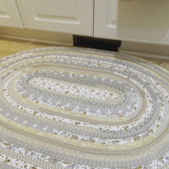 Modern Farmhouse Orange and Cream Washable Cotton Accent Rug.  Dress up your kitchen, bedroom or use as a stylish bathmat.  Made with quality quilt cotton, Pellon Batting and Polyester Thread.  Part of a mix and match collection of products designed exclusively by Home Stitchery Decor. And be sure to check out the Home Stitchery Decor YouTube Channel.