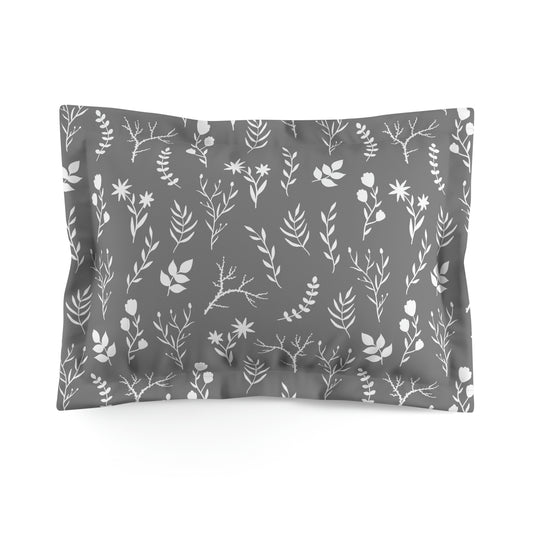 Grey and White Floral Pillow Sham | Modern Floral Bedroom Pillow Sham