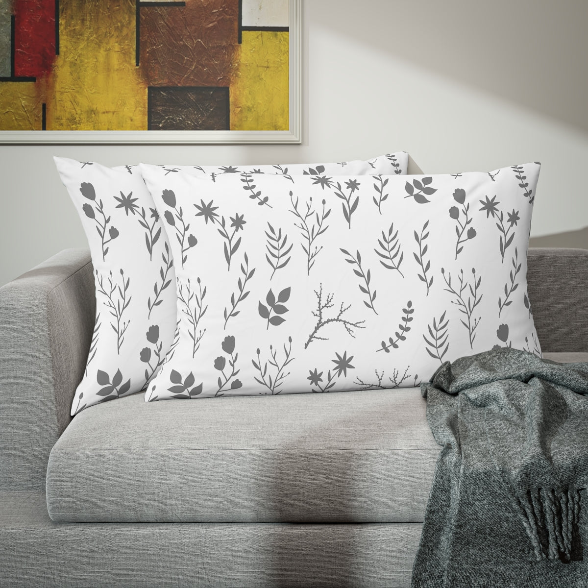 Grey and White Floral Print Pillowcase | Modern Floral Bedding Pillowcase | 1 Pillowcase - Home Stitchery Decor