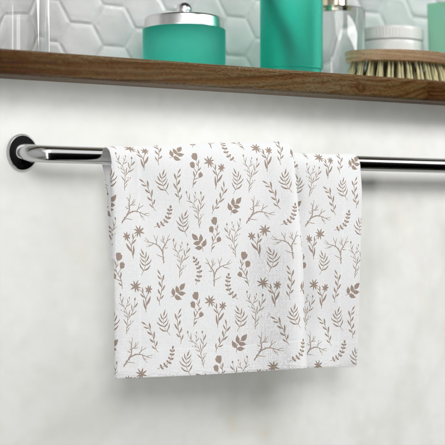 Taupe and White Floral Print Face Towel