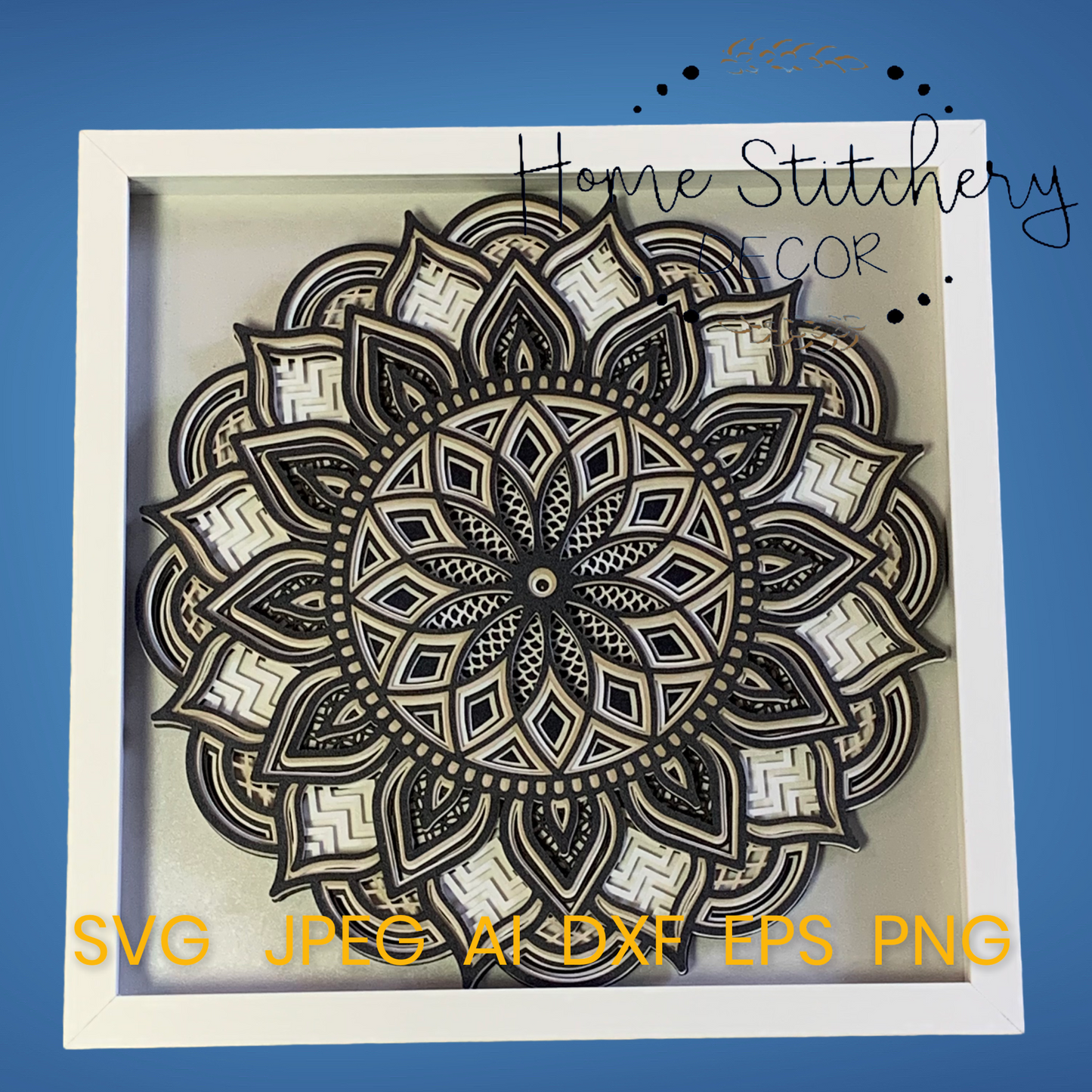 Cricut Mandala Instant Download Pattern to Create your own Mandala Shadow Box Art. Formated for 12 inch shadow boxes.  Check out my YouTube Channel Home Stitchery Decor for complete instructions on how to create your own mesmerizing art.
