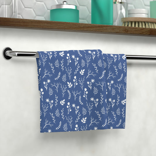Indigo Blue and White Floral Face Towel