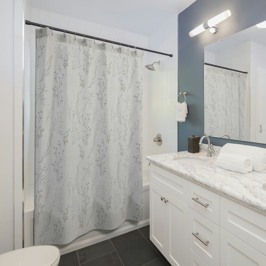 Delicate Grey Floral Print Shower Curtain
