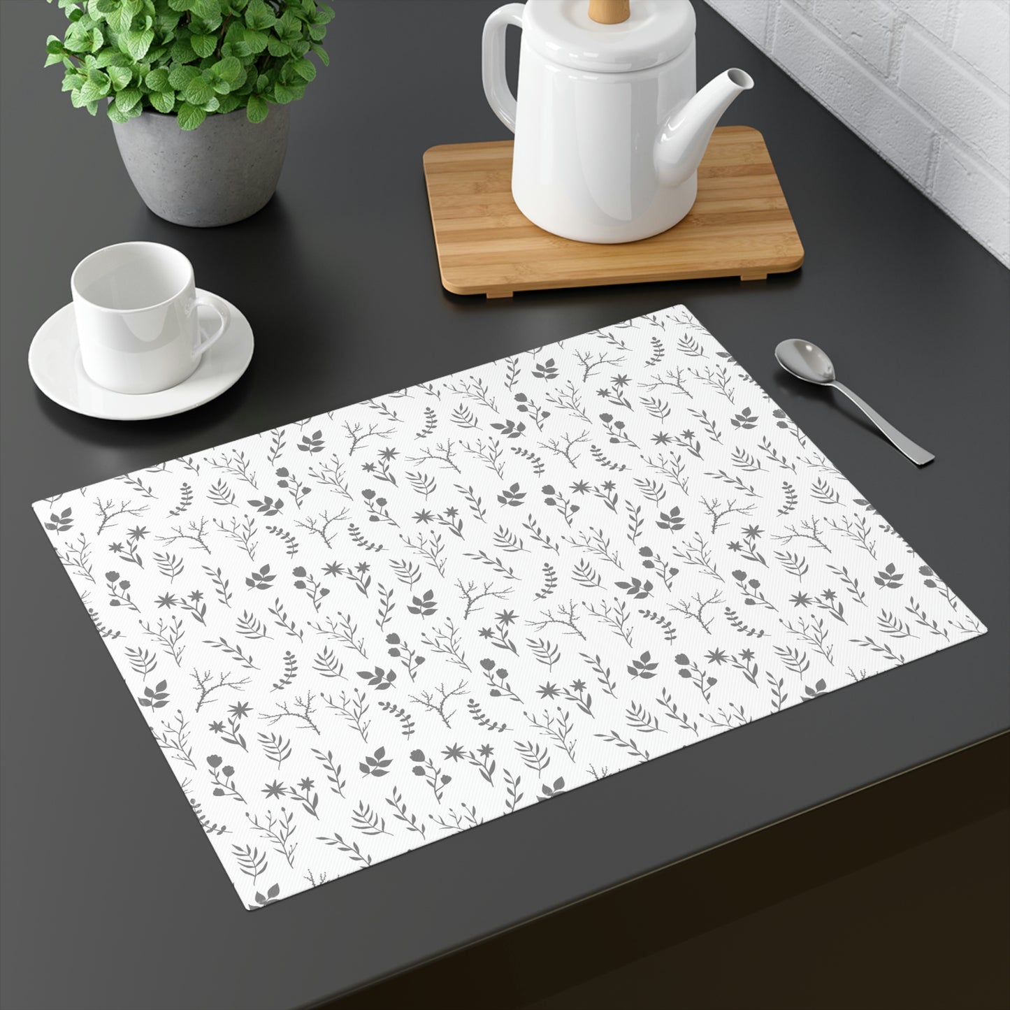 Grey Floral Kitchen Table Placemat