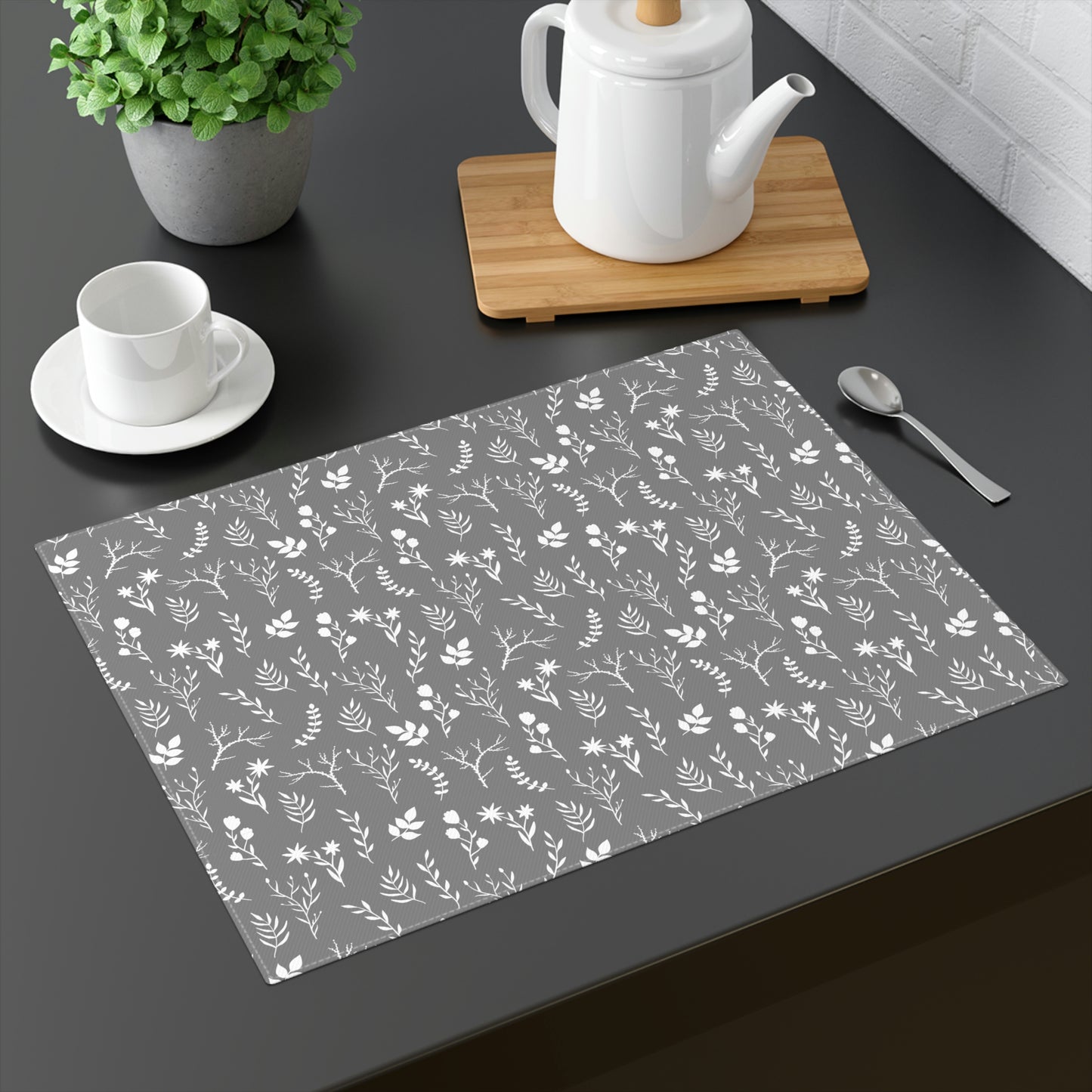 White and Grey Floral Table Placemat