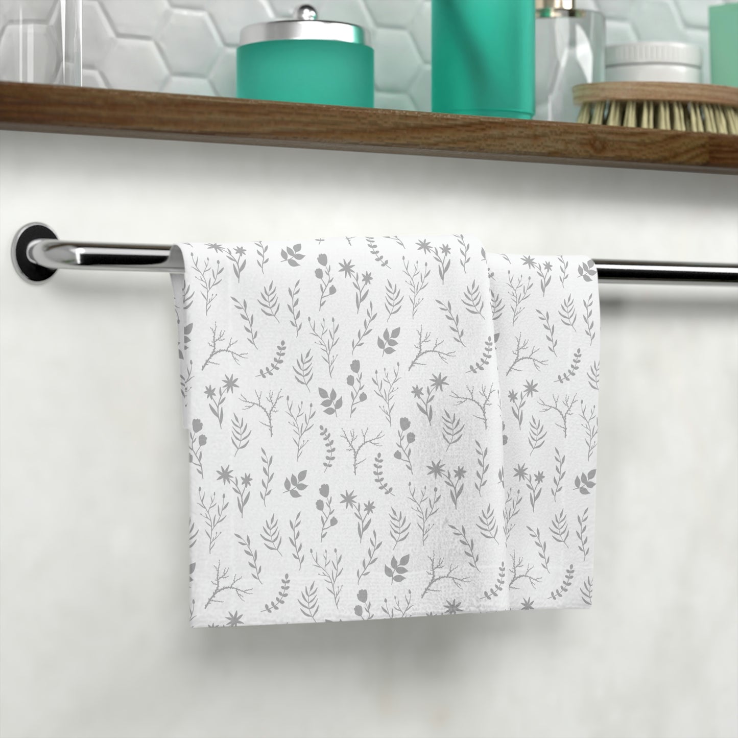 Soft Grey and White Floral Face Towel