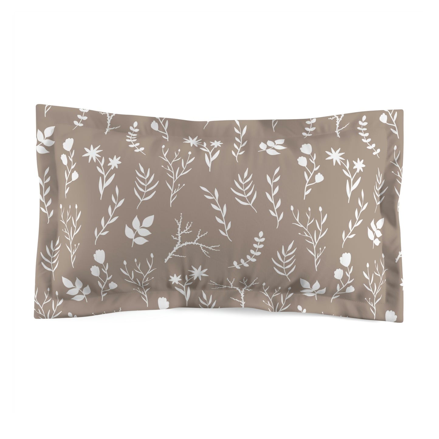 Taupe and White Floral Microfiber Pillow Sham | Elegant Floral Pillow Sham