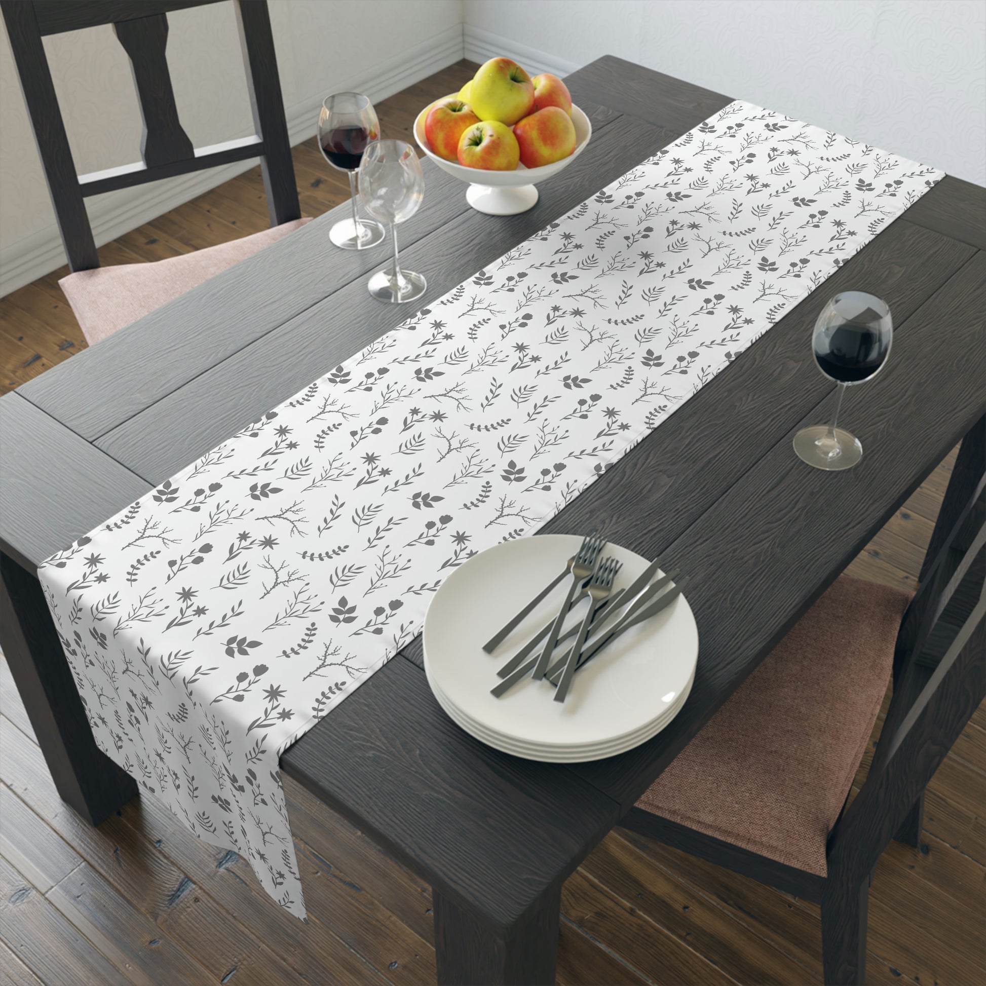 Grey and White Floral Kitchen Table Runner