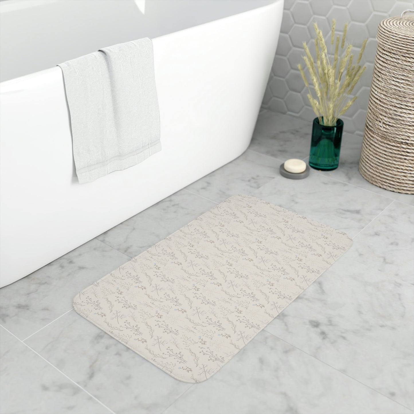 Taupe Floral Print Memory Foam Bathmat | 2 Sizes Available