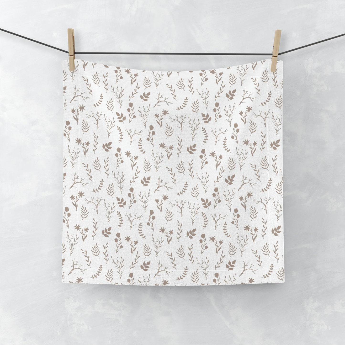 Taupe and White Floral Print Face Towel