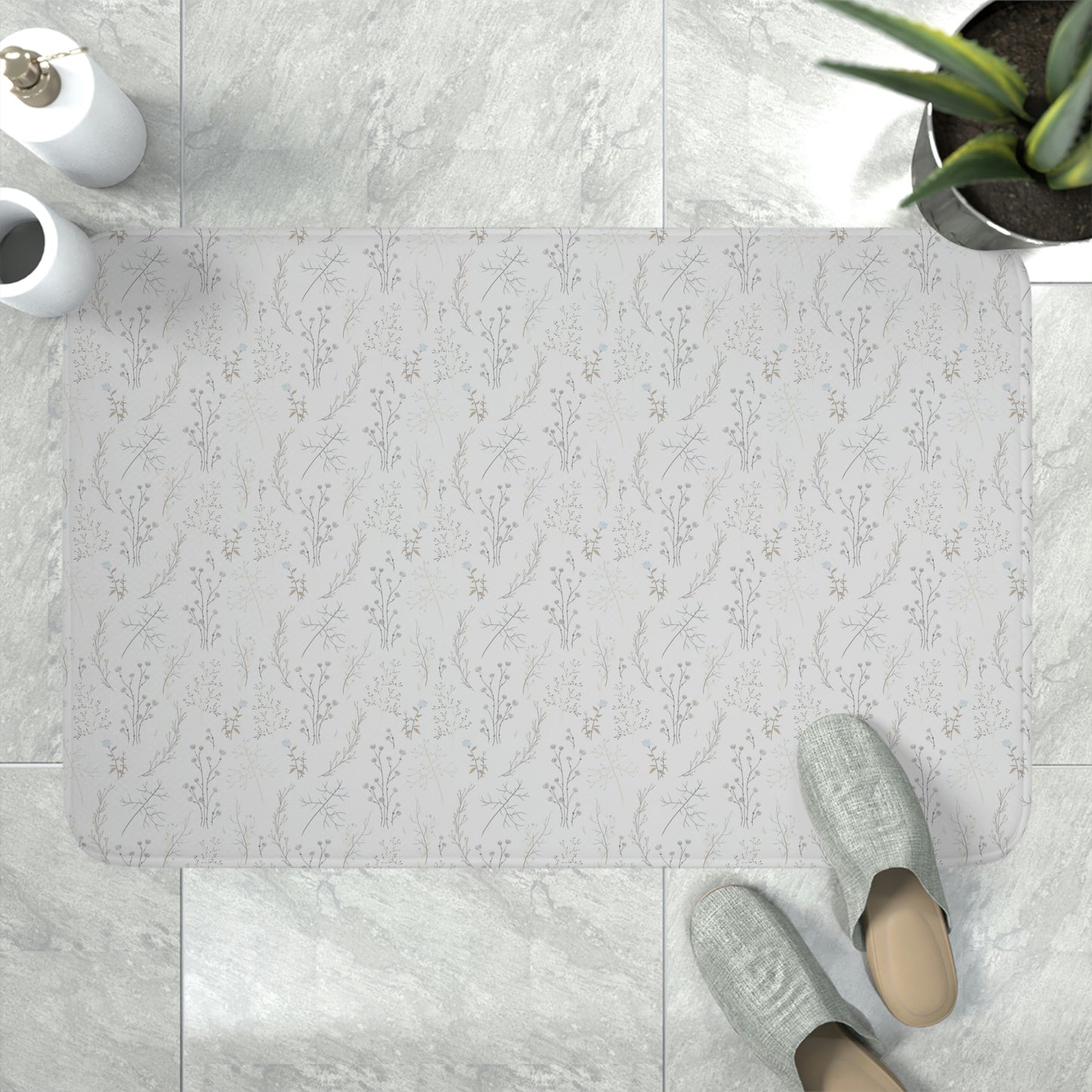 Light Grey Floral Memory Foam Bathmat | 2 Sizes Available