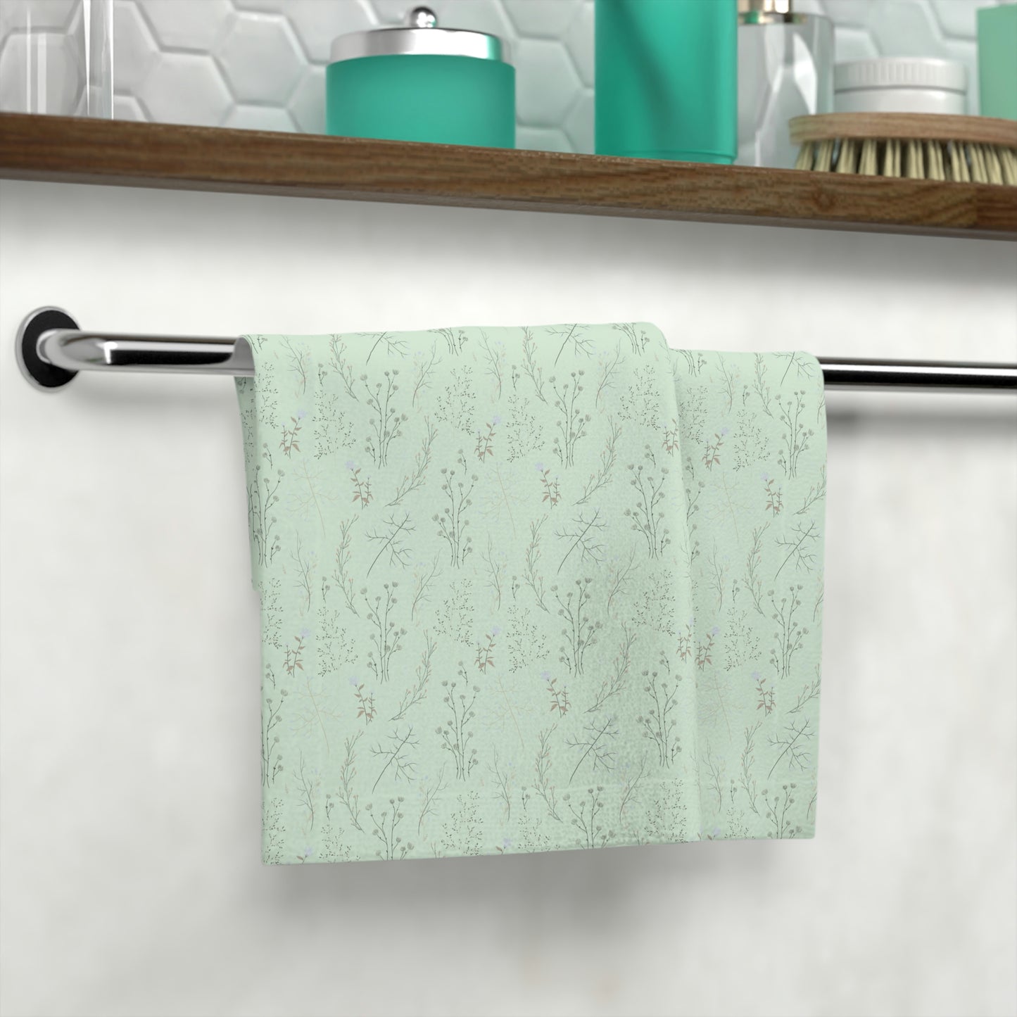 Mint Green Floral Print Face Towel