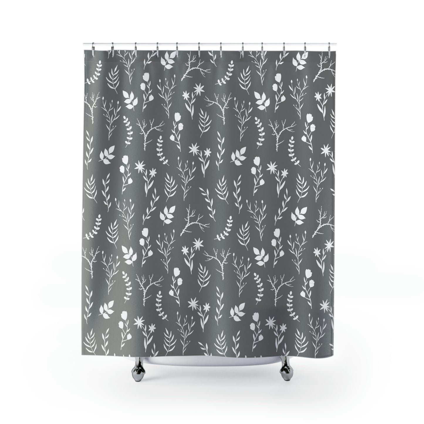 Grey Floral Shower Curtain | Grey and White Shower Curtain