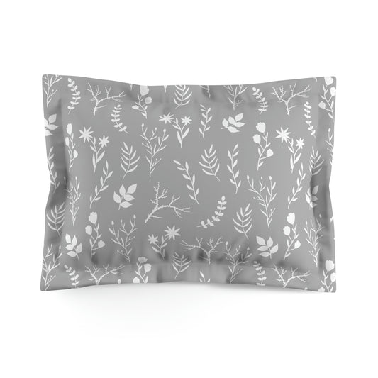 Microfiber Pillow Sham | Grey and White Floral Pillow Sham