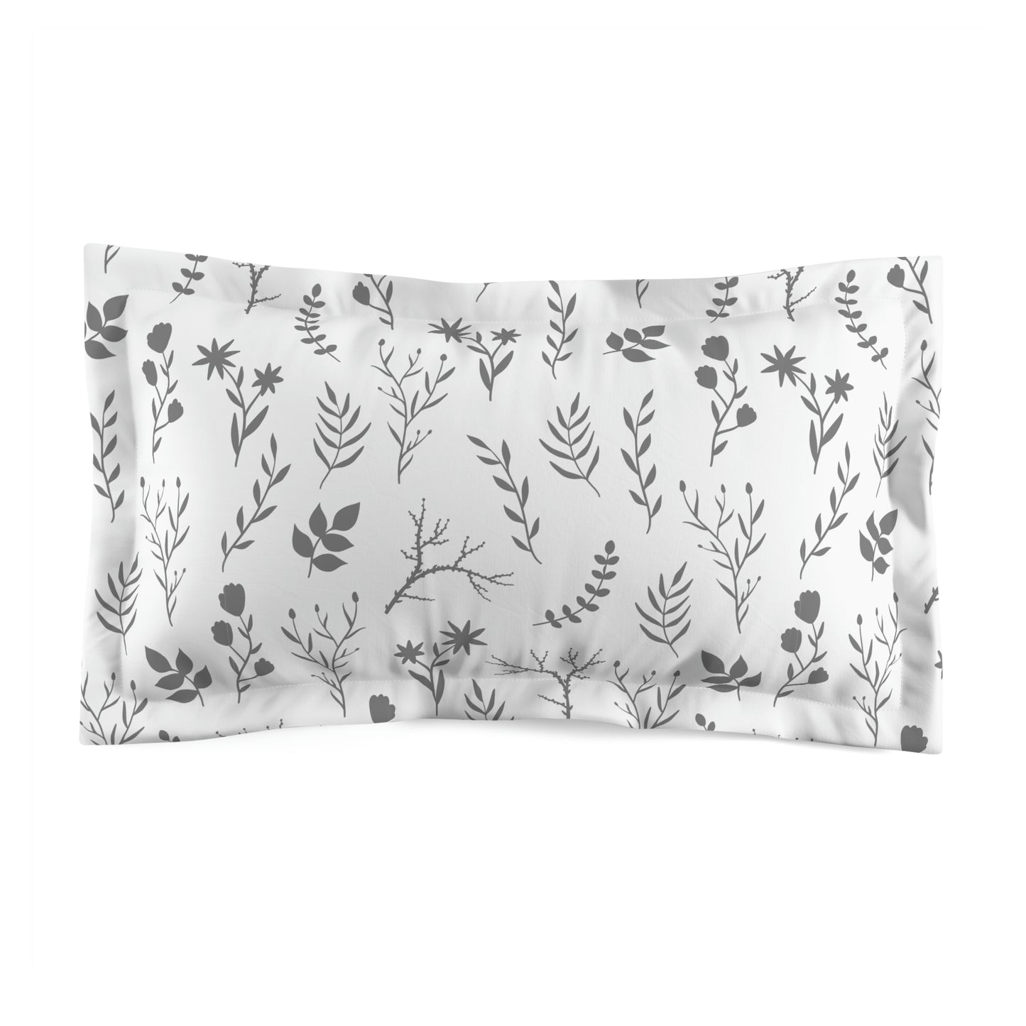 Grey and White Luxurious Floral Microfiber Pillow Sham