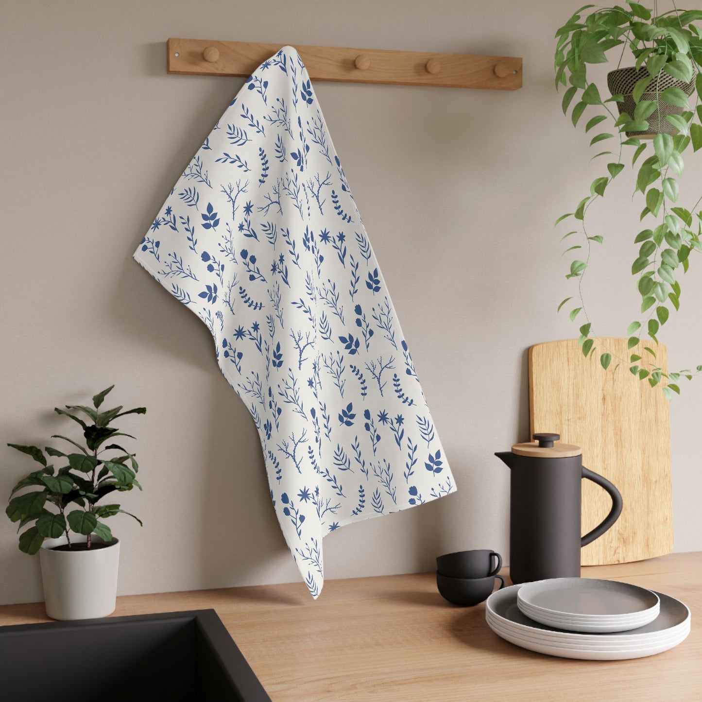 Indigo Blue and White Floral Dish Towel