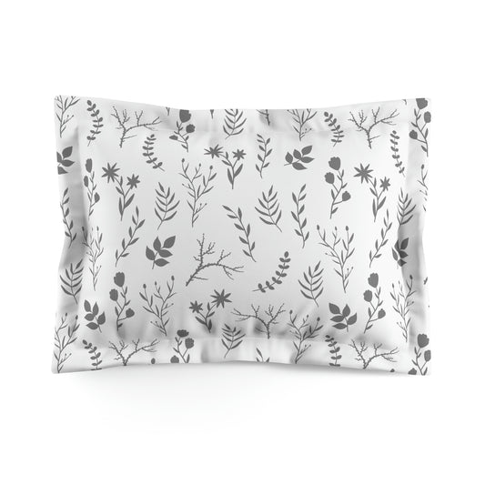 Grey and White Luxurious Floral Microfiber Pillow Sham