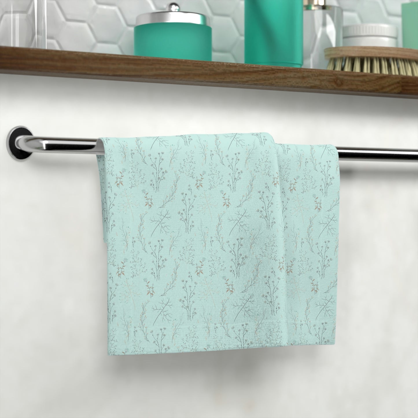 Light Teal Floral Print Face Towel
