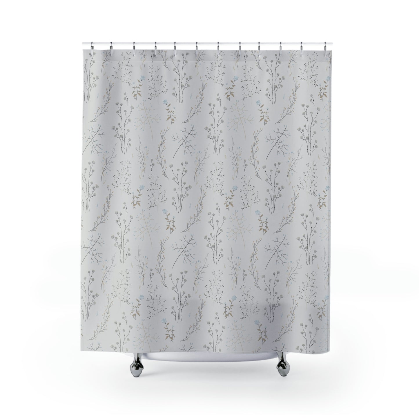 Delicate Grey Floral Print Shower Curtain