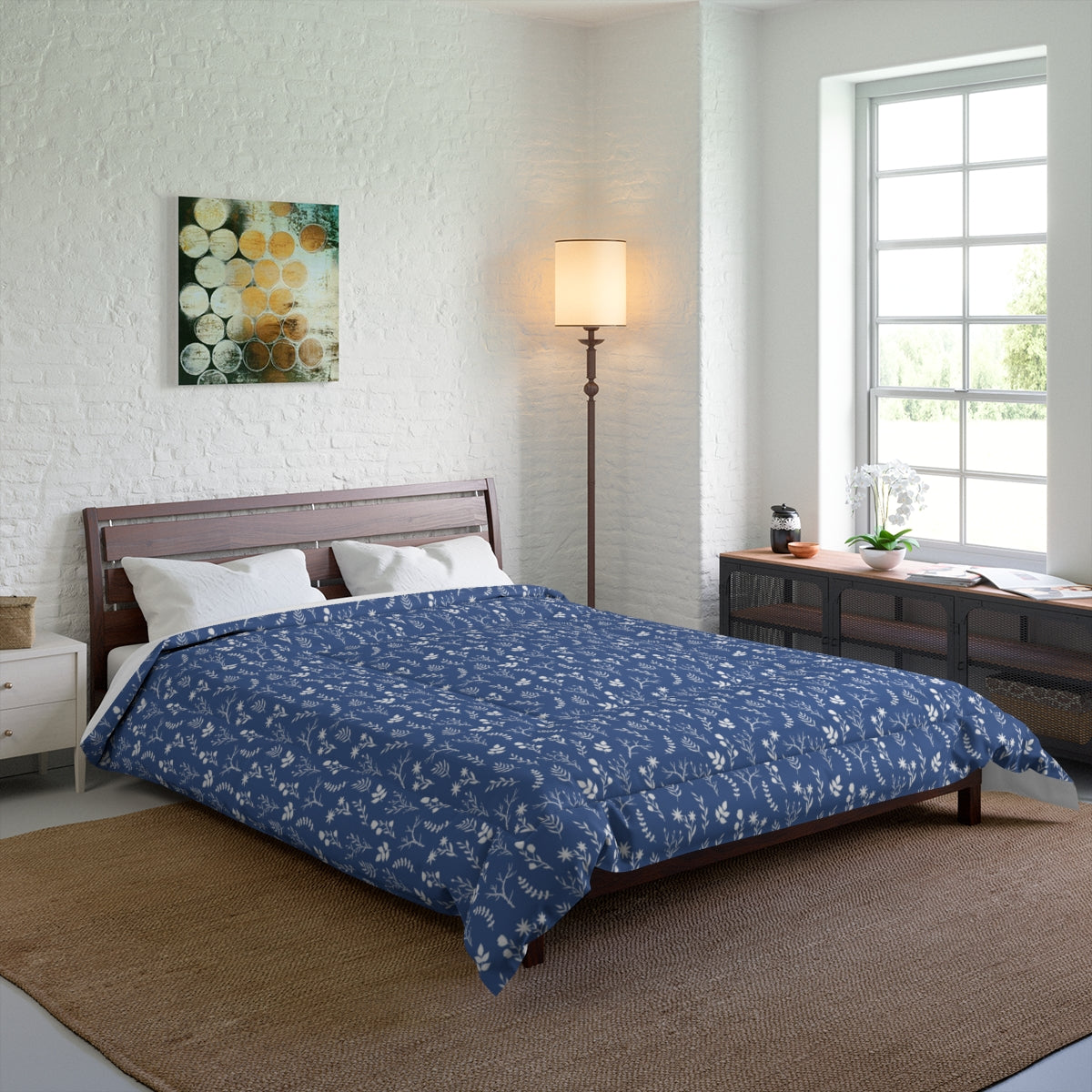 Modern floral print comforter, designed exclusively by Home Stitchery Decor. Part of a mix and match collection of modern farmhouse home decor. 10 color options to choose from. Redecorate the easy way with casual farmhouse elegant designs.