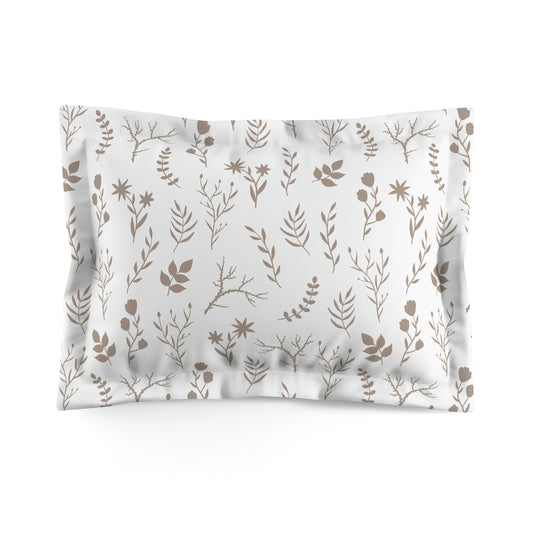 Elegant Taupe and White Floral Microfiber Pillow Sham