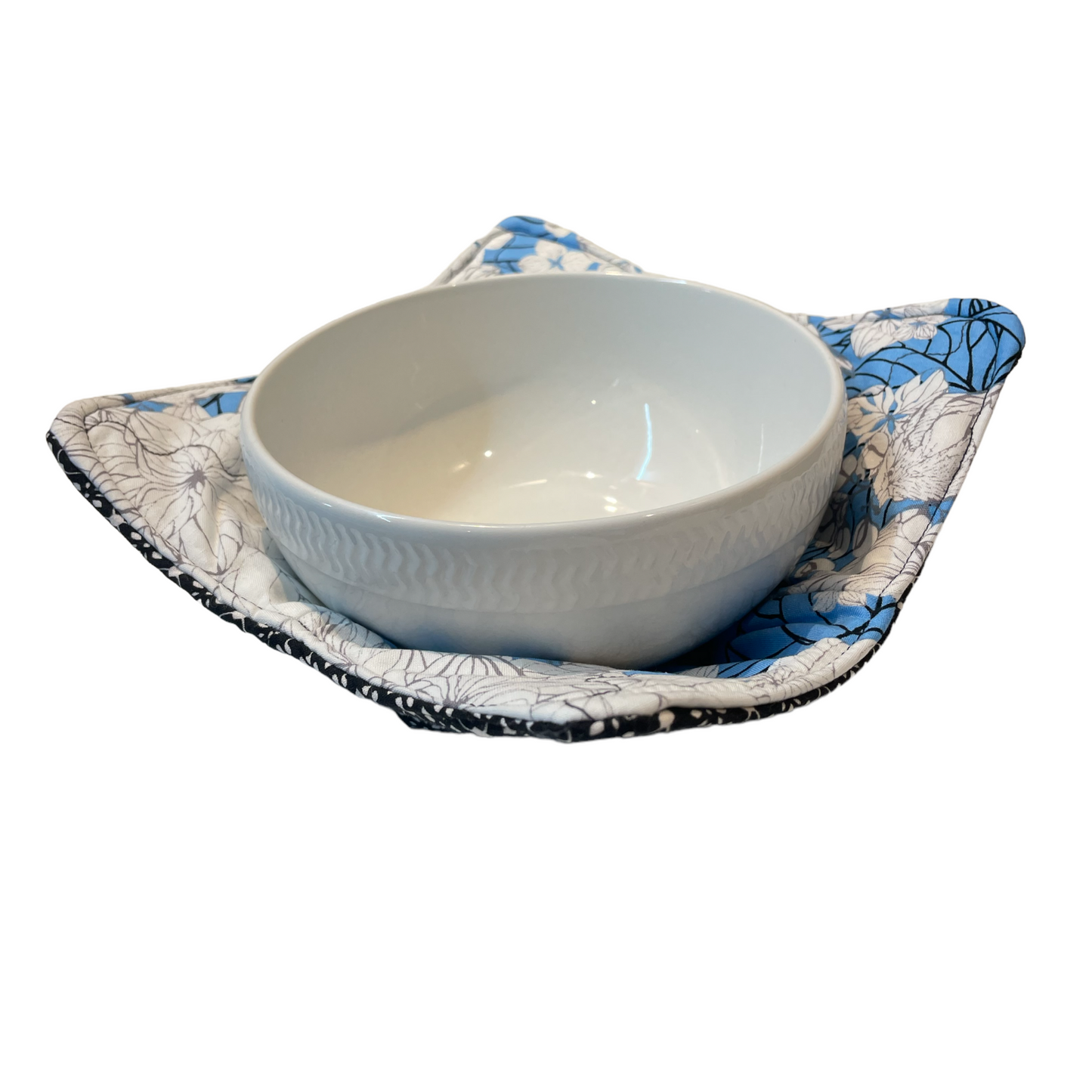 Black Soup Bowl Cozy | Black and Blue Soup Bowl Hugger | Microwave Bowl Cozy - Home Stitchery Decor