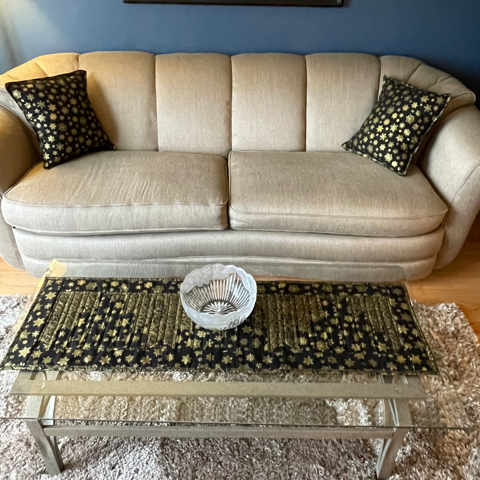 Black and Gold Snowflake Quilted Table Runner - Home Stitchery Decor