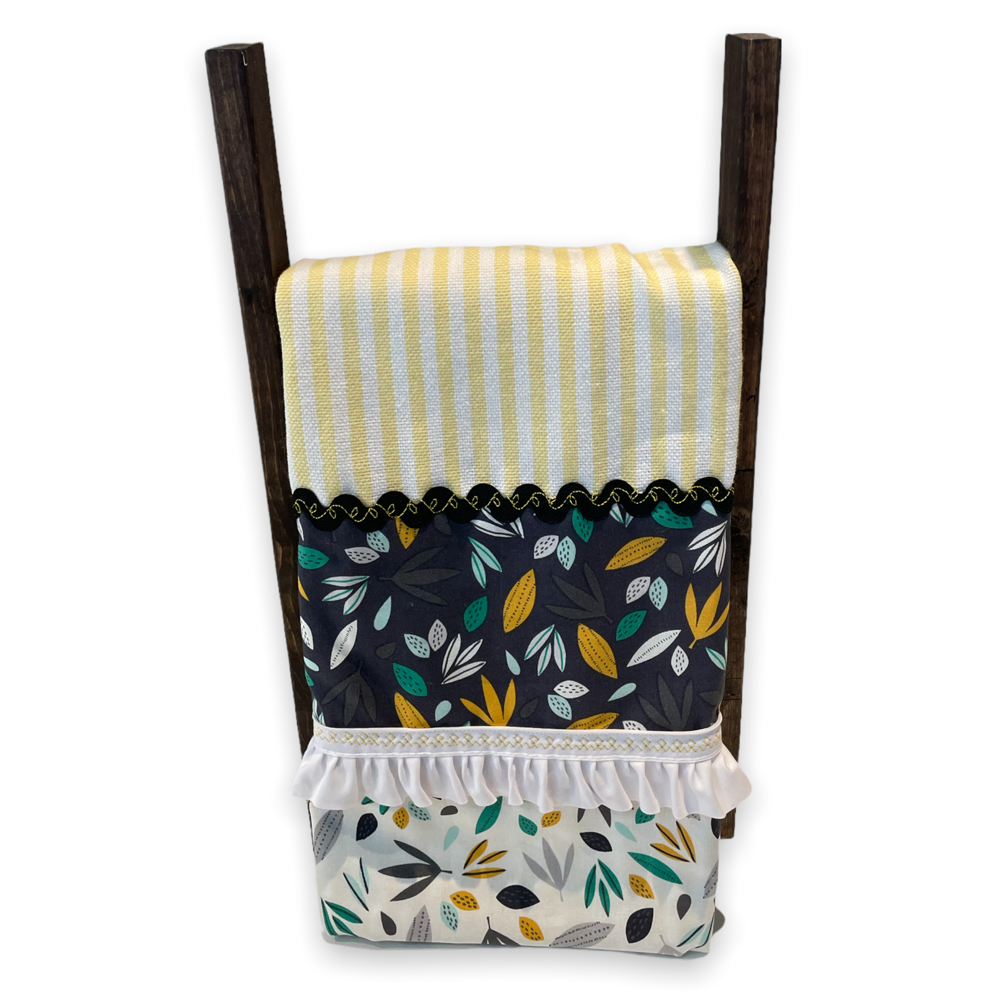 Yellow and White Striped Decorative Tea Towel. Farmhouse Dish Towel - Home Stitchery Decor